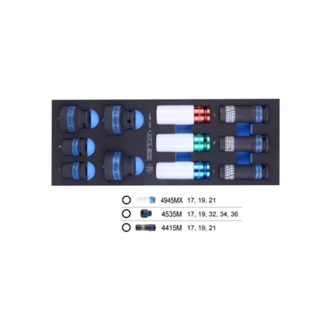 Zestaw nasadek udarowych 1/2" 11 cz. krótkie 17-36mm, długie do alufelg 17-21mm, wkład z pianki eva do wózka